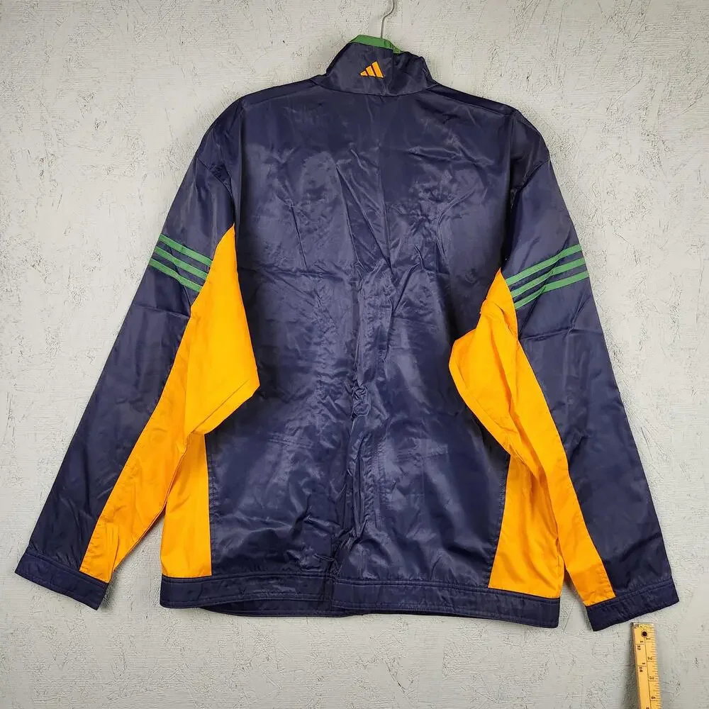 Adidas Jacket Mens Large Blue Yellow Windbreaker Track Nylon 3 Stripes Full Zip